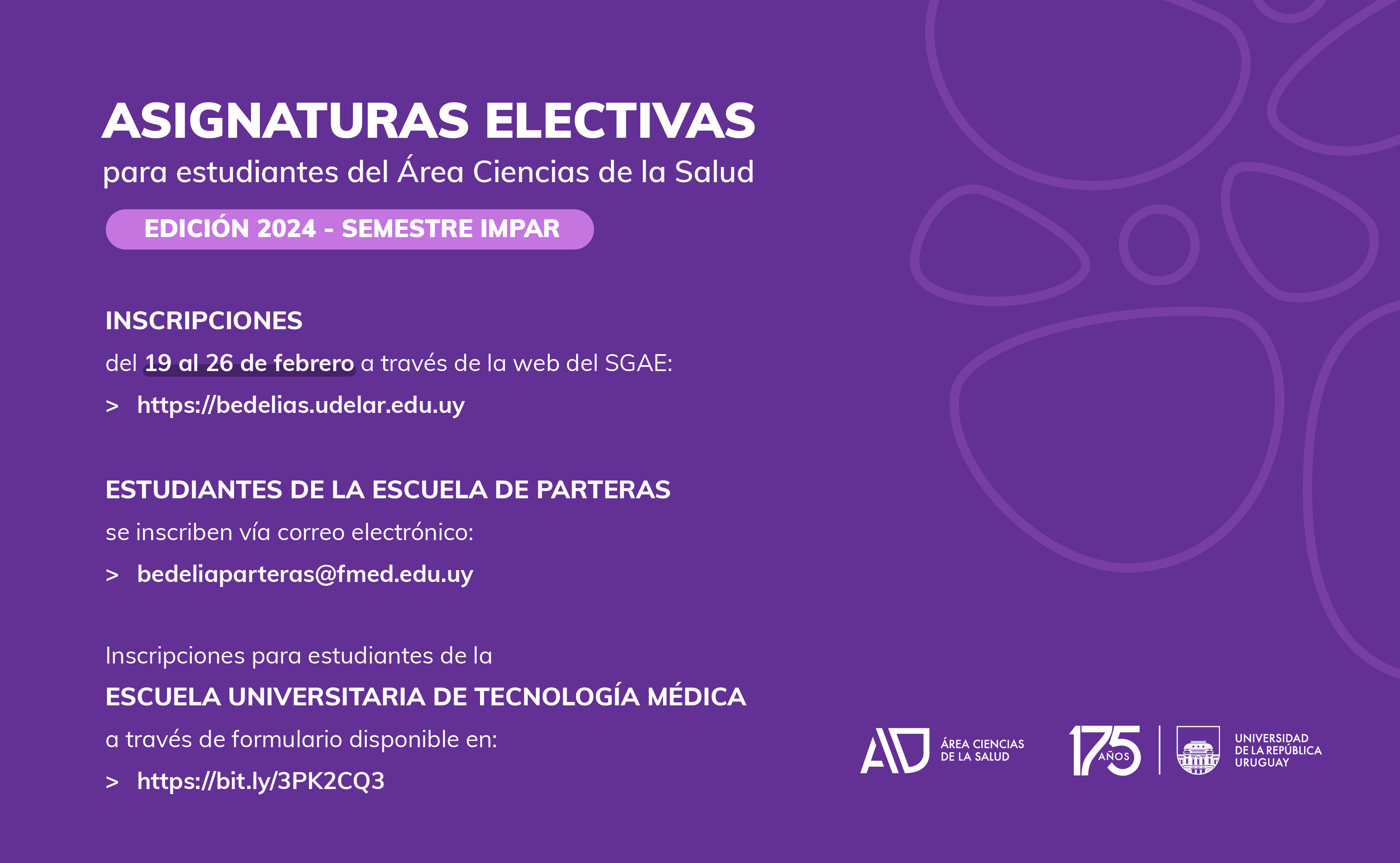Inscripción a Unidades Curriculares Electivas para estudiantes del Área Ciencias de la Salud / Primera instancia del semestre impar 2024