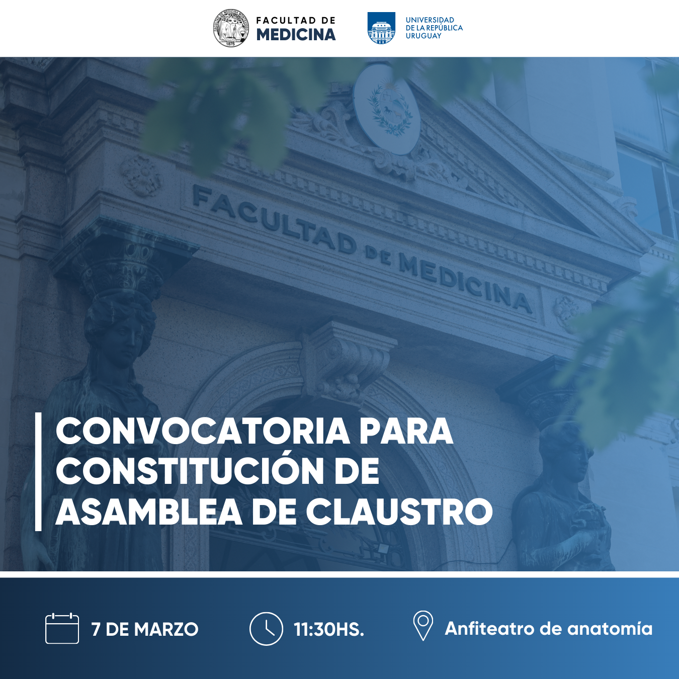 Convocatoria para la constitución de la Asamblea del Claustro de la Facultad de Medicina